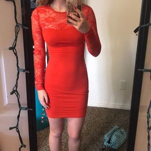 Red tight lace sleeved dress size: xs